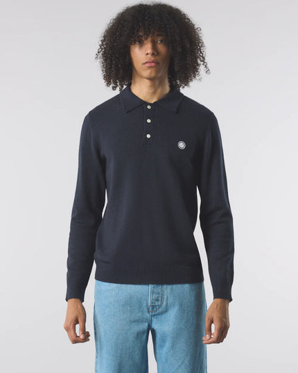 Pretty Green Merino Blend knit L/S Polo Navy