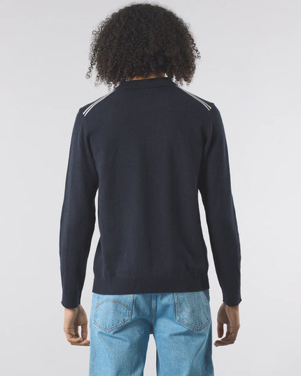 Pretty Green Merino Blend knit L/S Polo Navy