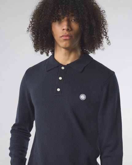 Pretty Green Merino Blend knit L/S Polo Navy