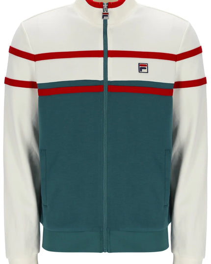 Fila Giovanni Contrast Panel Track Top in Ecru/Green/Red