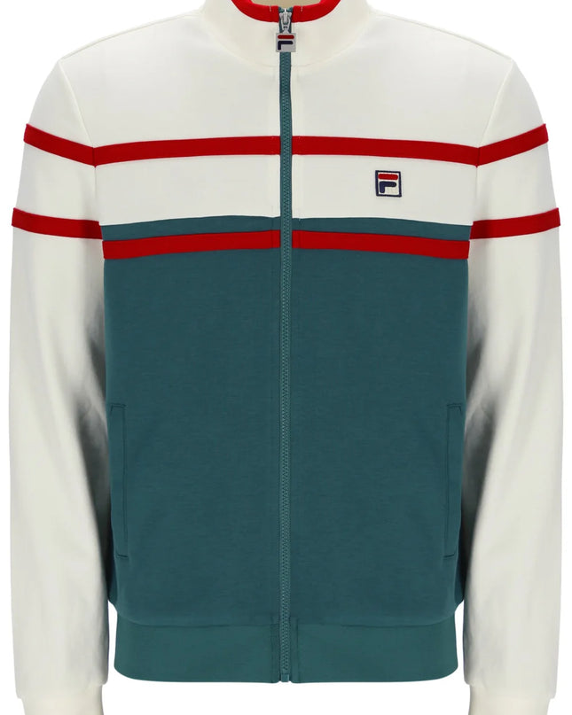 Fila Giovanni Contrast Panel Track Top in Ecru/Green/Red