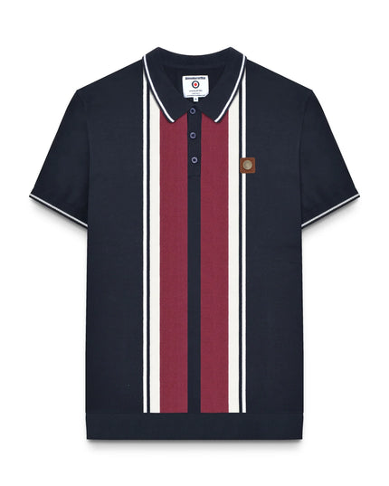Lambretta Greco Striped SS Knit Polo Navy/Burgundy