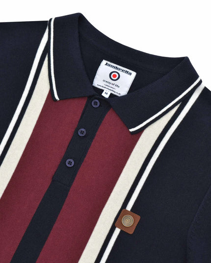 Lambretta Greco Striped SS Knit Polo Navy/Burgundy
