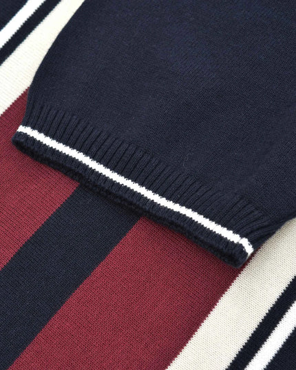 Lambretta Greco Striped SS Knit Polo Navy/Burgundy