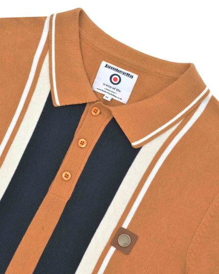 Lambretta Greco Striped SS Knit Polo Tobacco Tan