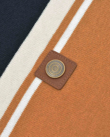 Lambretta Greco Striped SS Knit Polo Tobacco Tan
