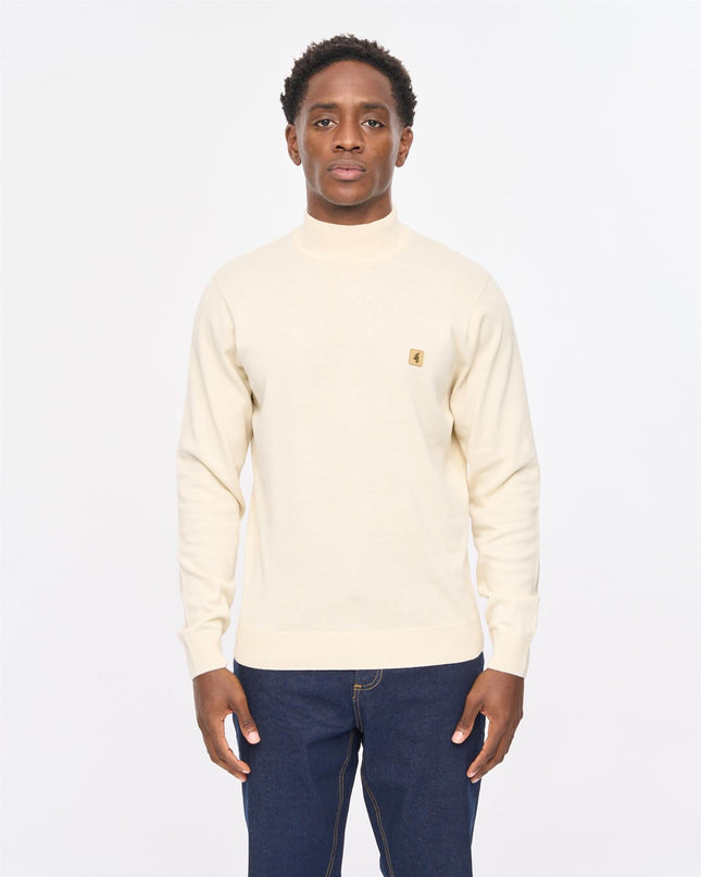 Gabicci Mens Duke Long Sleeve Plain Knit Turtle Neck Gabicci Vintage CREAM