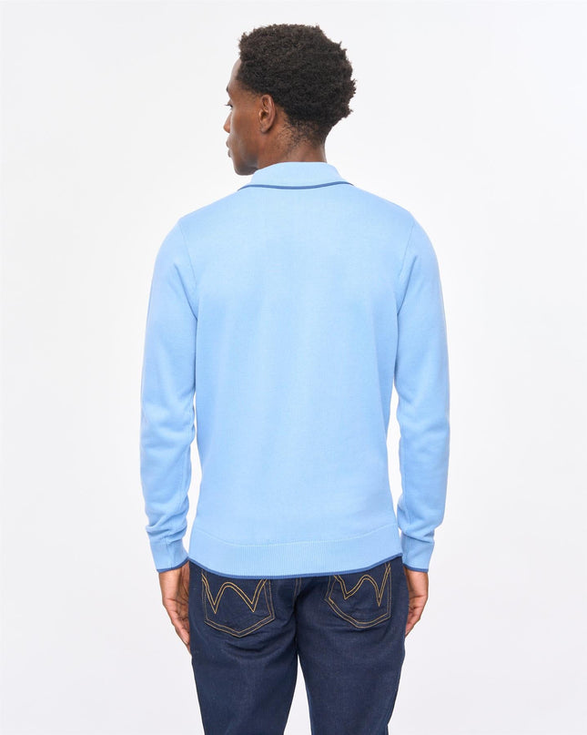 Gabicci Mens Linekar Long Sleeve Knit Polo Gabicci Vintage FISTRAL Blue