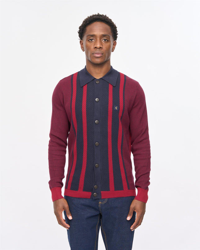 Gabicci Mens Pascal Long Sleeve Button Thru Knit Polo Gabicci Vintage CLARET