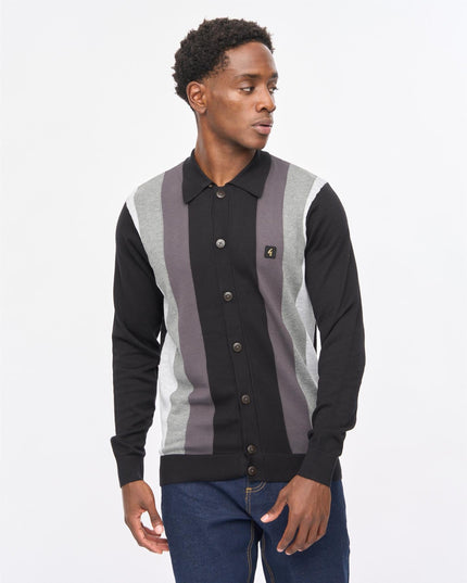 Gabicci Mens Pedro Long Sleeve Button Thru Knit Polo Gabicci Vintage BLACK