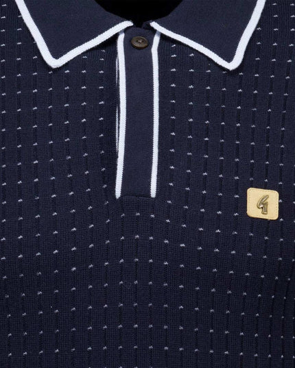 Gabicci Vintage Osbourne Textured Knit Polo in Navy - 288