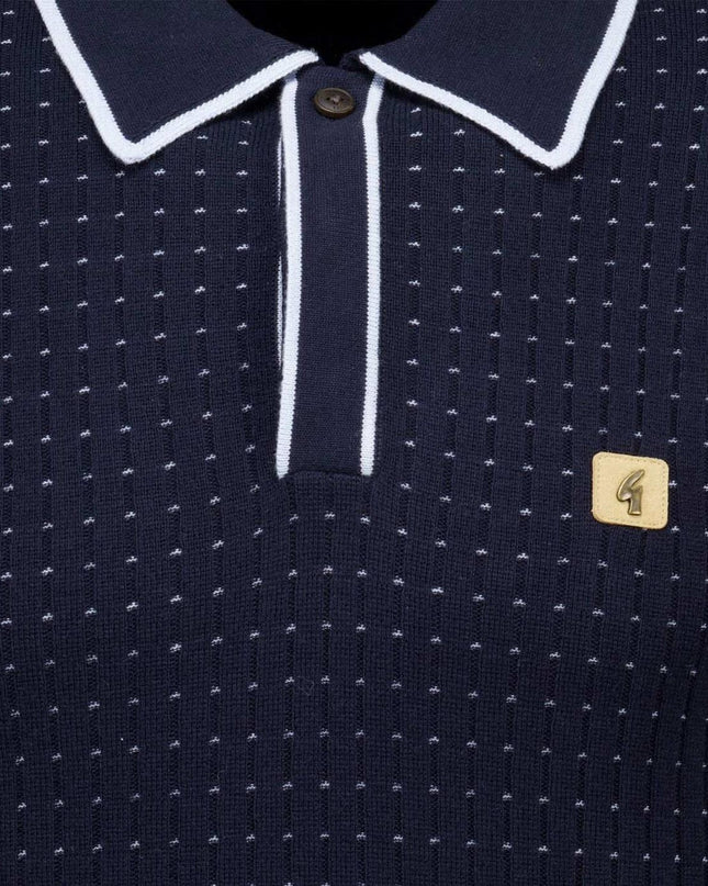 Gabicci Vintage Osbourne Textured Knit Polo in Navy - 288