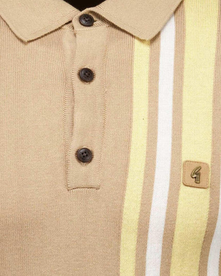 Gabicci Vintage Soda Fine Gauge Racing Stripe Polo in Sandstone