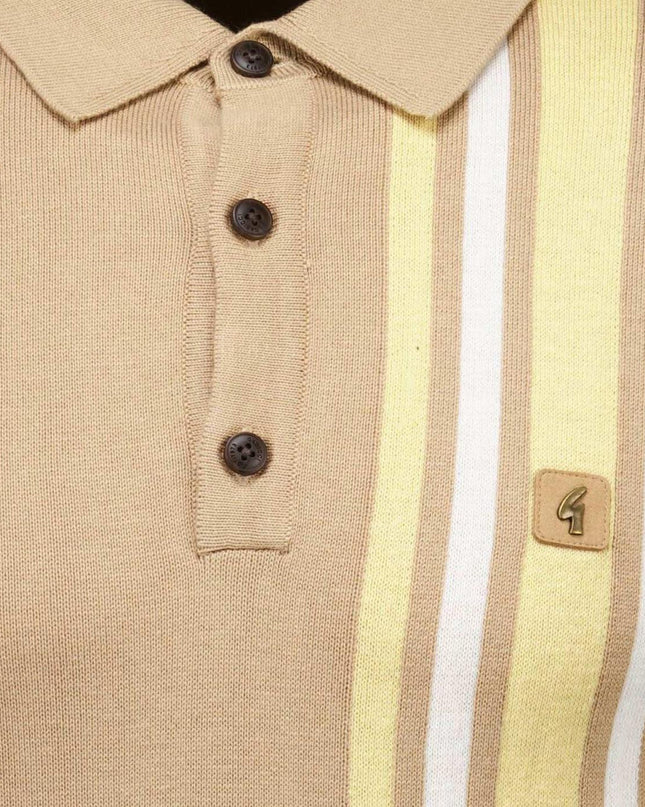 Gabicci Vintage Soda Fine Gauge Racing Stripe Polo in Sandstone