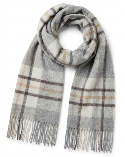 Heritage Pure Wool Grey Natural Check Scarf
