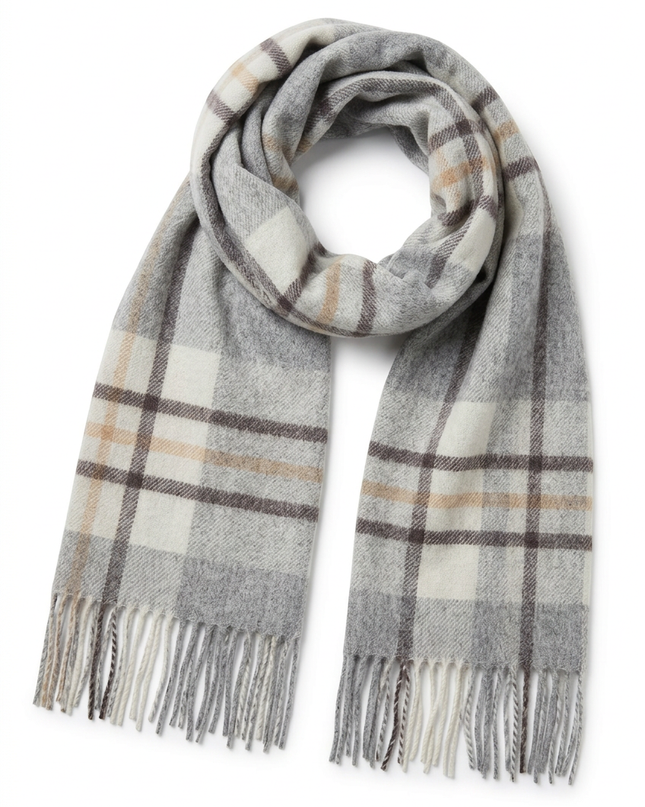 Heritage Pure Wool Grey Natural Check Scarf