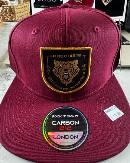 Carbon 212 Limited Edition Tiger Go Hard Or Go Home Flat Peak Snapback Cap Burgundy - 1228
