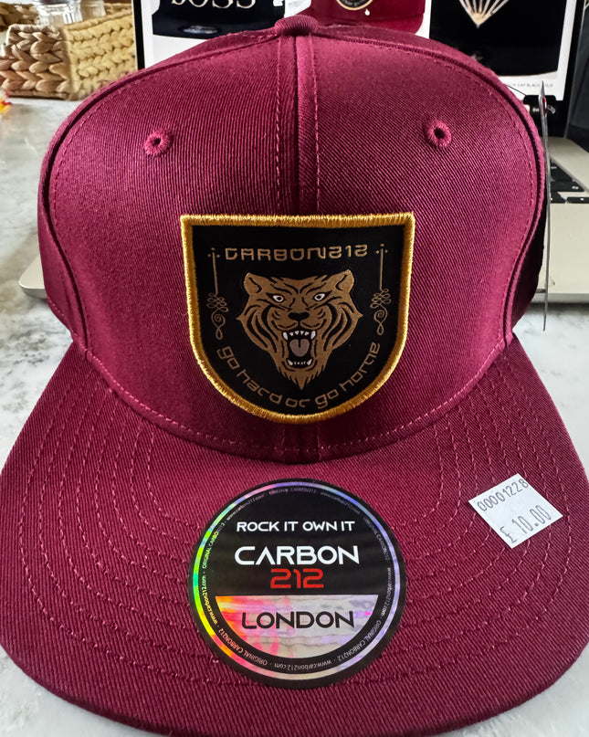 Carbon 212 Limited Edition Tiger Go Hard Or Go Home Flat Peak Snapback Cap Burgundy - 1228