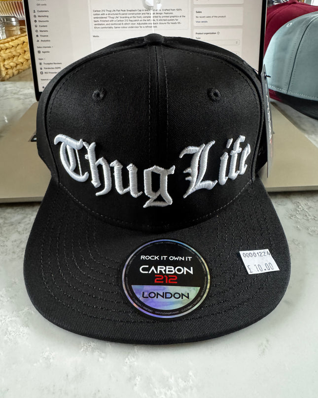 Carbon 212 Thug Life Flat Peak Snapback Cap Black/White - 1224