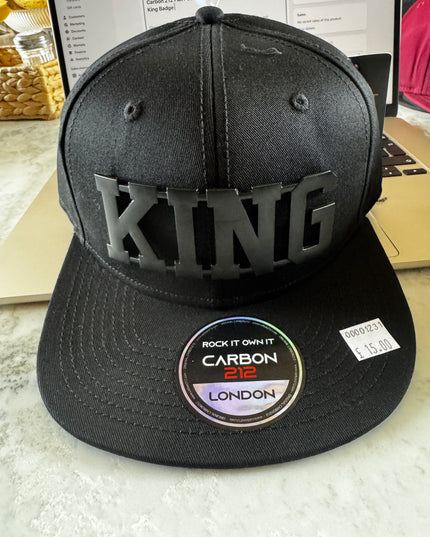 Carbon 212 Flat Peak Snapback Black with Black Metal King Badge - 1231