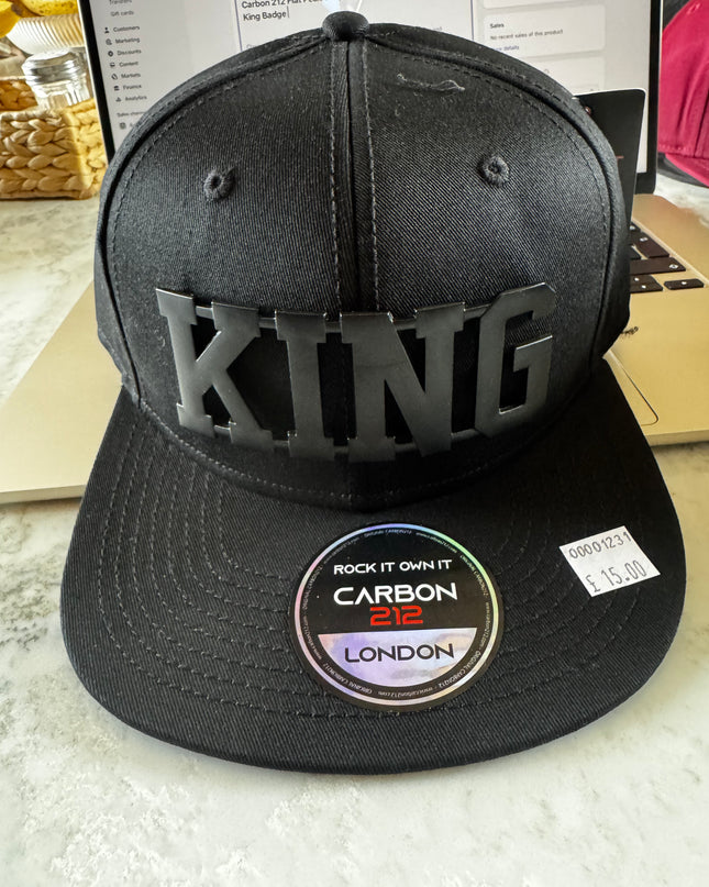 Carbon 212 Flat Peak Snapback Black with Black Metal King Badge - 1231
