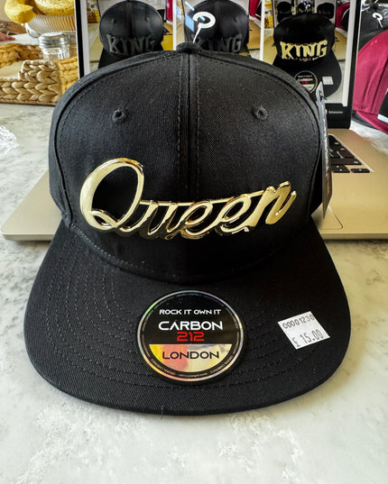 Carbon 212 Flat Peak Snapback Black with Gold Metal Queen Badge - 1230