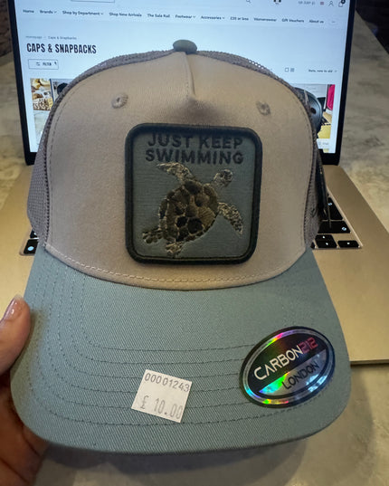 Just Keep Swimming Trucher Style Mesh Back Snapback Cap Blue/Beige - 1243