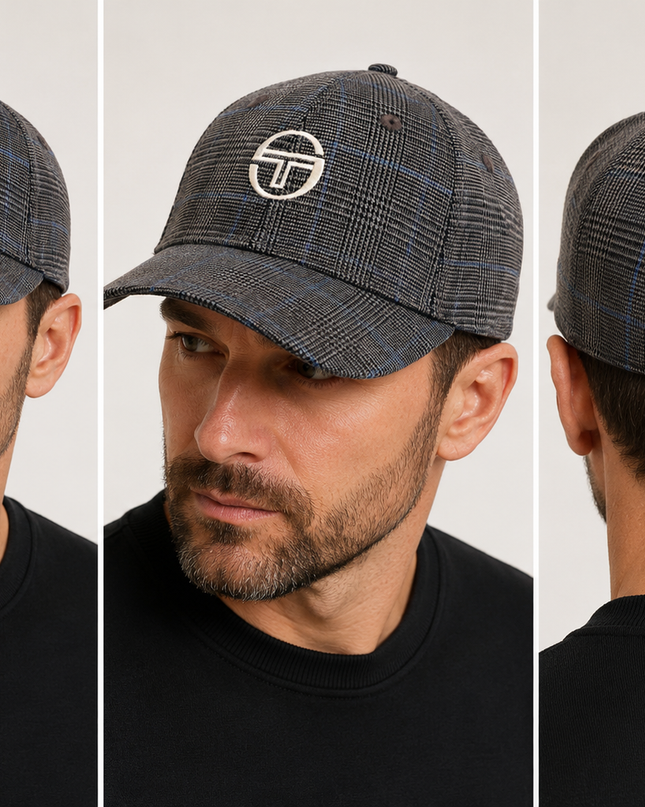 Sergio Tacchini Wessler Check Cap in Charcoal/Black