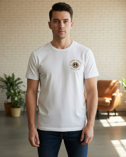 Retro Rebel Sunset Campervan Back Print Tee in White