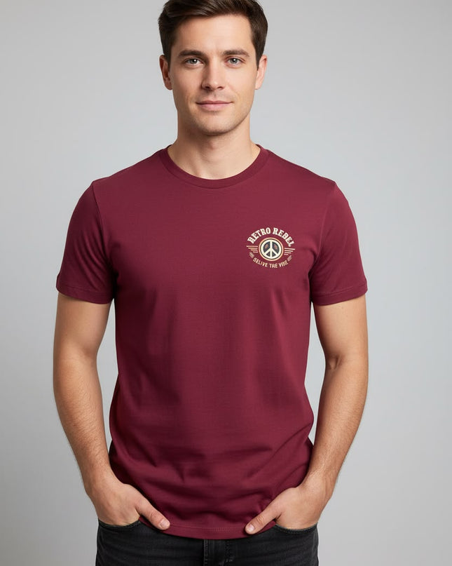 Retro Rebel Sunset Campervan Back Print Tee in Burgundy