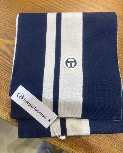 Sergio Tacchini Matchday Jacquard Striped Scarf Blue/Gardenia - 1438 Raw Menswear
