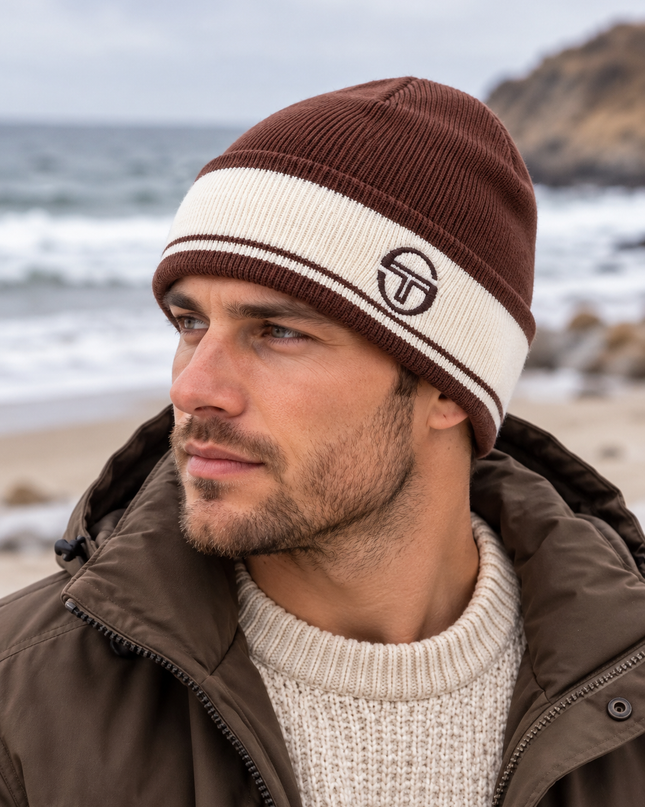 Sergio Tacchini Sellarz Jacquard Turn up Beanie in Potting Soil/Gardenia - 1291