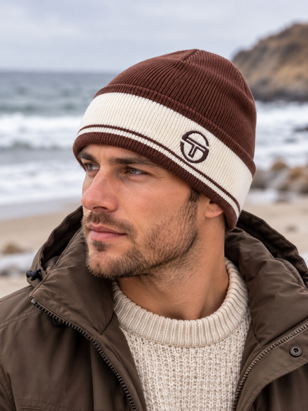 Sergio Tacchini Sellarz Jacquard Turn up Beanie in Potting Soil/Gardenia - 1291
