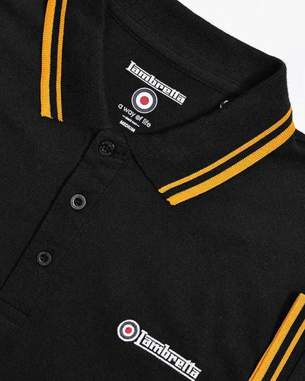 Lambretta Twin Tipped Polo Top Black & Gold - 056 Raw Menswear