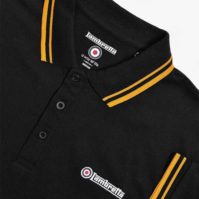 Lambretta Twin Tipped Polo Top Black & Gold - 056 Raw Menswear
