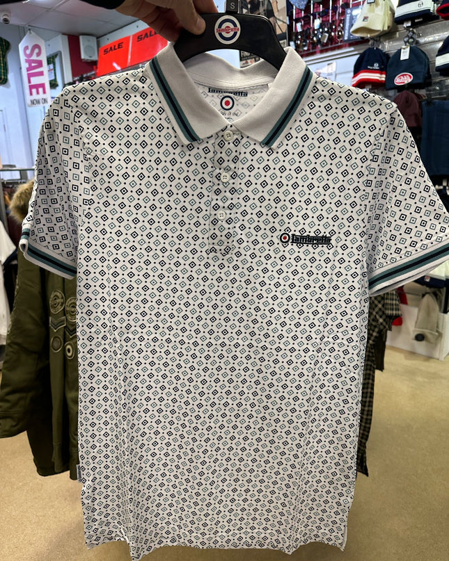 Lambretta GEO AOP Polo White Navy/Smoke Blue