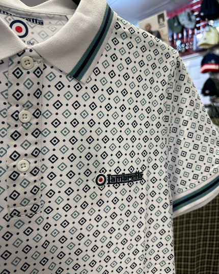 Lambretta GEO AOP Polo White Navy/Smoke Blue