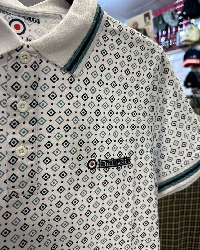 Lambretta GEO AOP Polo White Navy/Smoke Blue