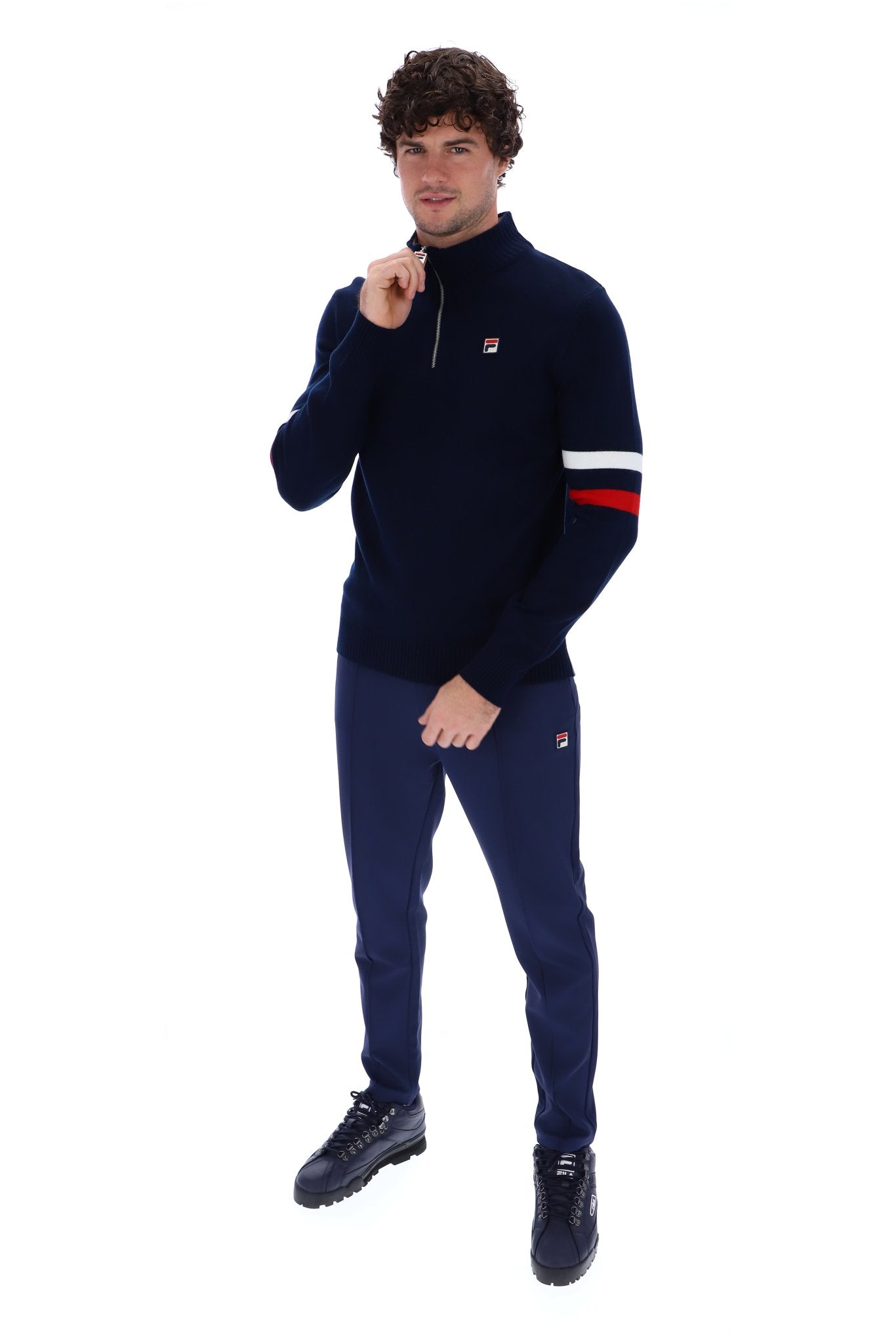 Fila Harrison 1/4 Zip Contrast Knitwear Navy/White/Red - Raw Menswear