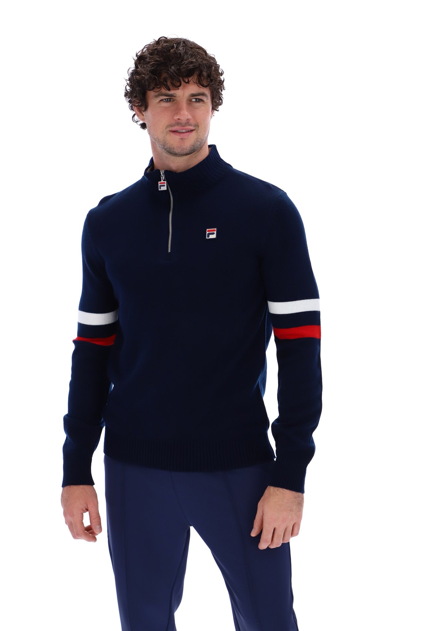 Fila Harrison 1/4 Zip Contrast Knitwear Navy/White/Red - Raw Menswear