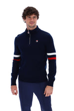 Charger l&#39;image dans la galerie, Fila Harrison 1/4 Zip Contrast Knitwear Navy/White/Red - Raw Menswear
