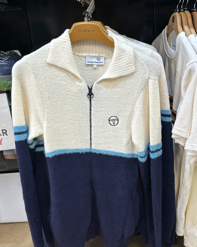 Sergio Tacchini Orion Brushed Knit Track Top Gardenia/Milky Blue - 595 Raw Menswear