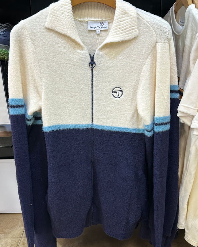 Sergio Tacchini Orion Brushed Knit Track Top Gardenia/Milky Blue - 595 Raw Menswear