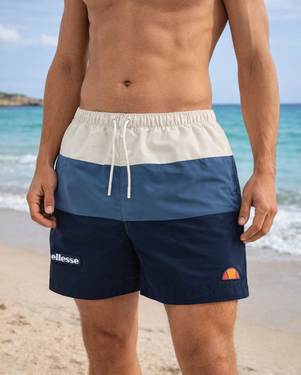 Ellesse Cielo Retro 80s Colour Block Swim Shorts Navy/Off White/Blue/Navy