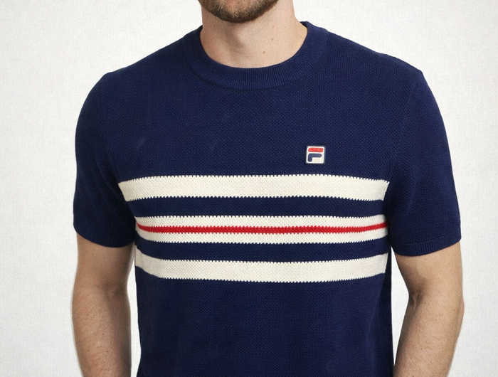 FILA Gerardo Mesh Stripe Knitted Tee Navy