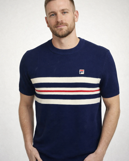 FILA Gerardo Mesh Stripe Knitted Tee Navy
