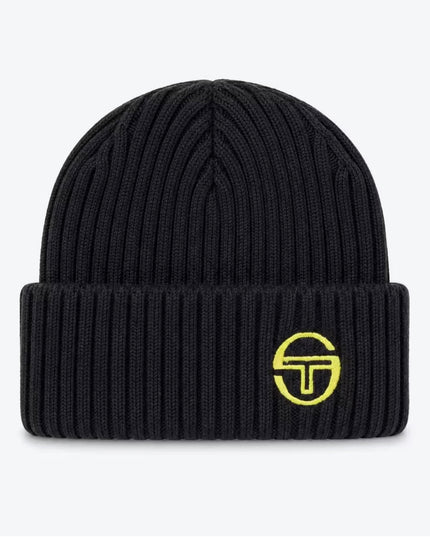 Sergio Tacchini Seppi Ribbed Turn Up Beanie Hat Black/Gold