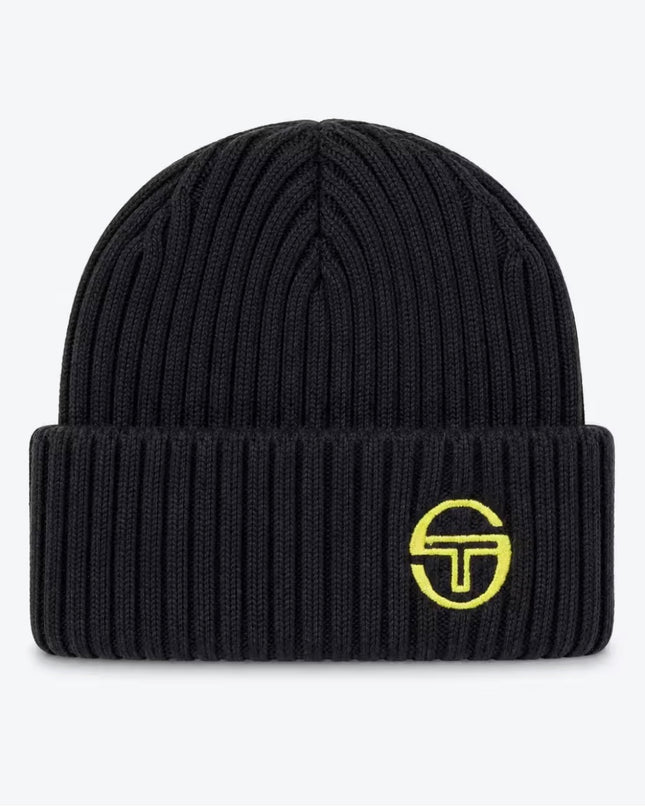 Sergio Tacchini Seppi Ribbed Turn Up Beanie Hat Black/Gold