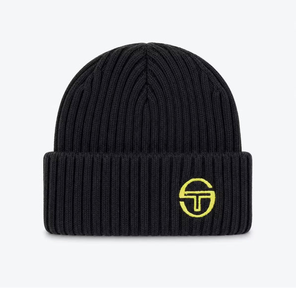Sergio Tacchini Seppi Ribbed Turn Up Beanie Hat Black/Gold