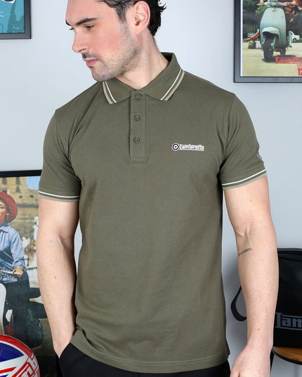 Lambretta Twin Tipped Polo in Khaki Silver/Cashew - 148